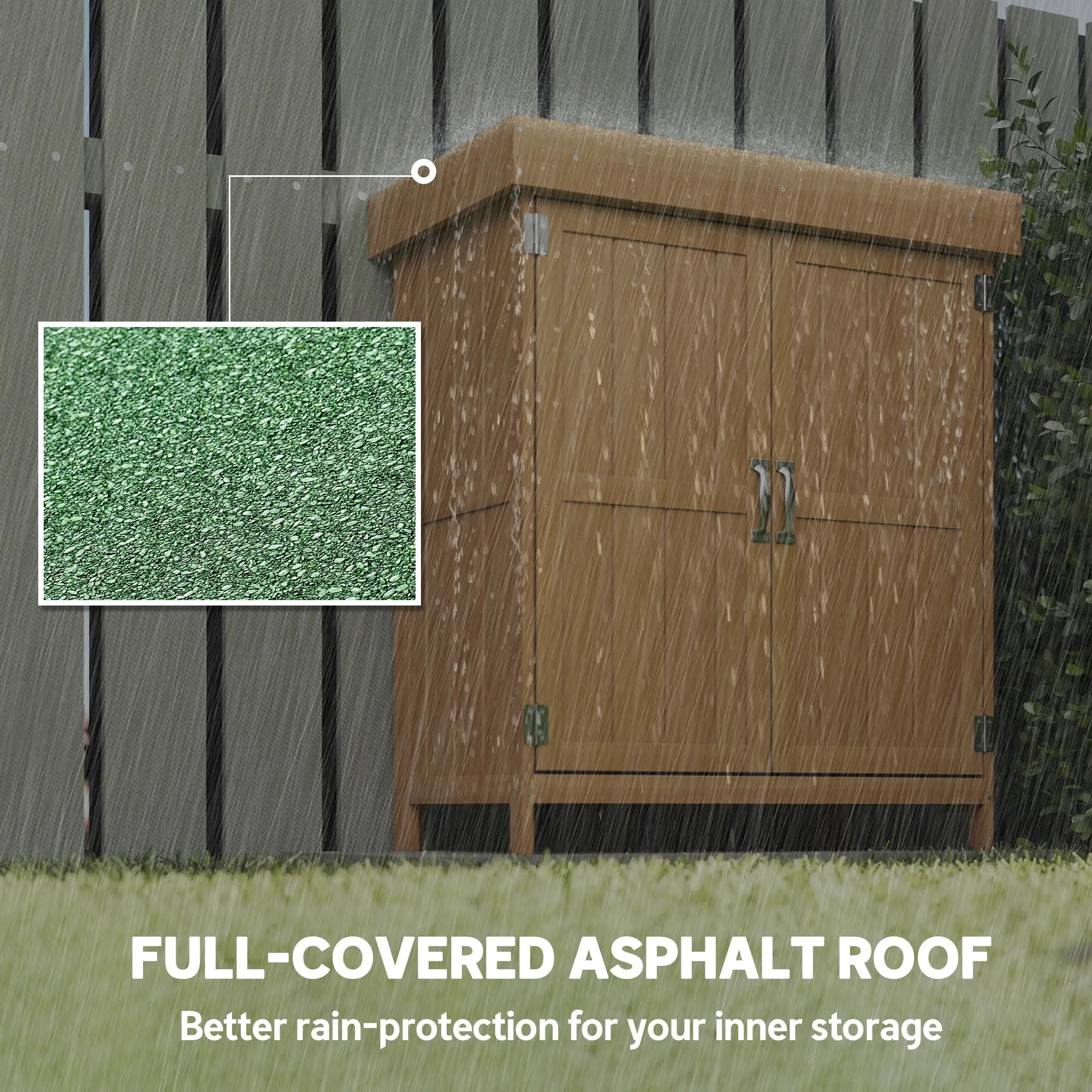Wooden Garden Tool Shed, Hinged Roof, 2-Tier Shelves, Double Doors, 74x43x88cm, Natural Wood Sheds at Gallery Canada