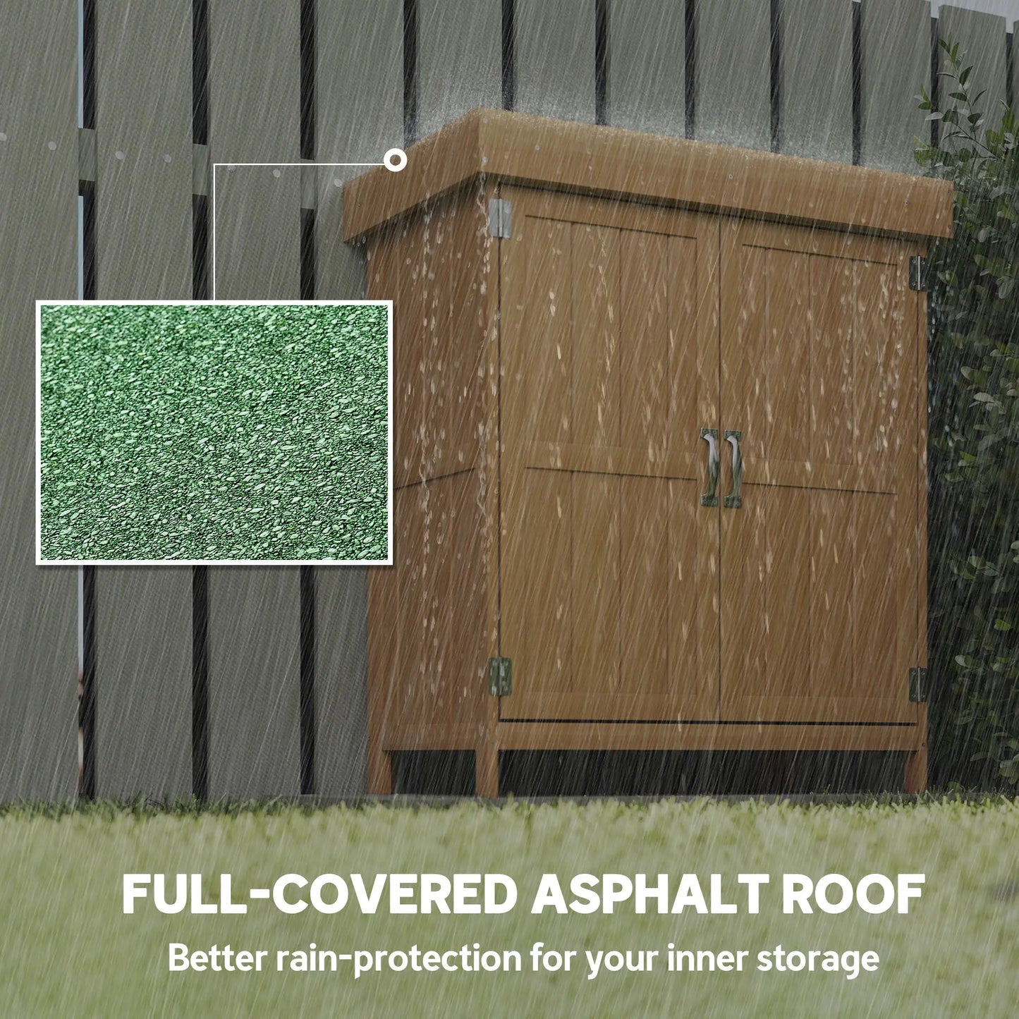 Wooden Garden Tool Shed, Hinged Roof, 2-Tier Shelves, Double Doors, 74x43x88cm, Natural Wood Sheds at Gallery Canada