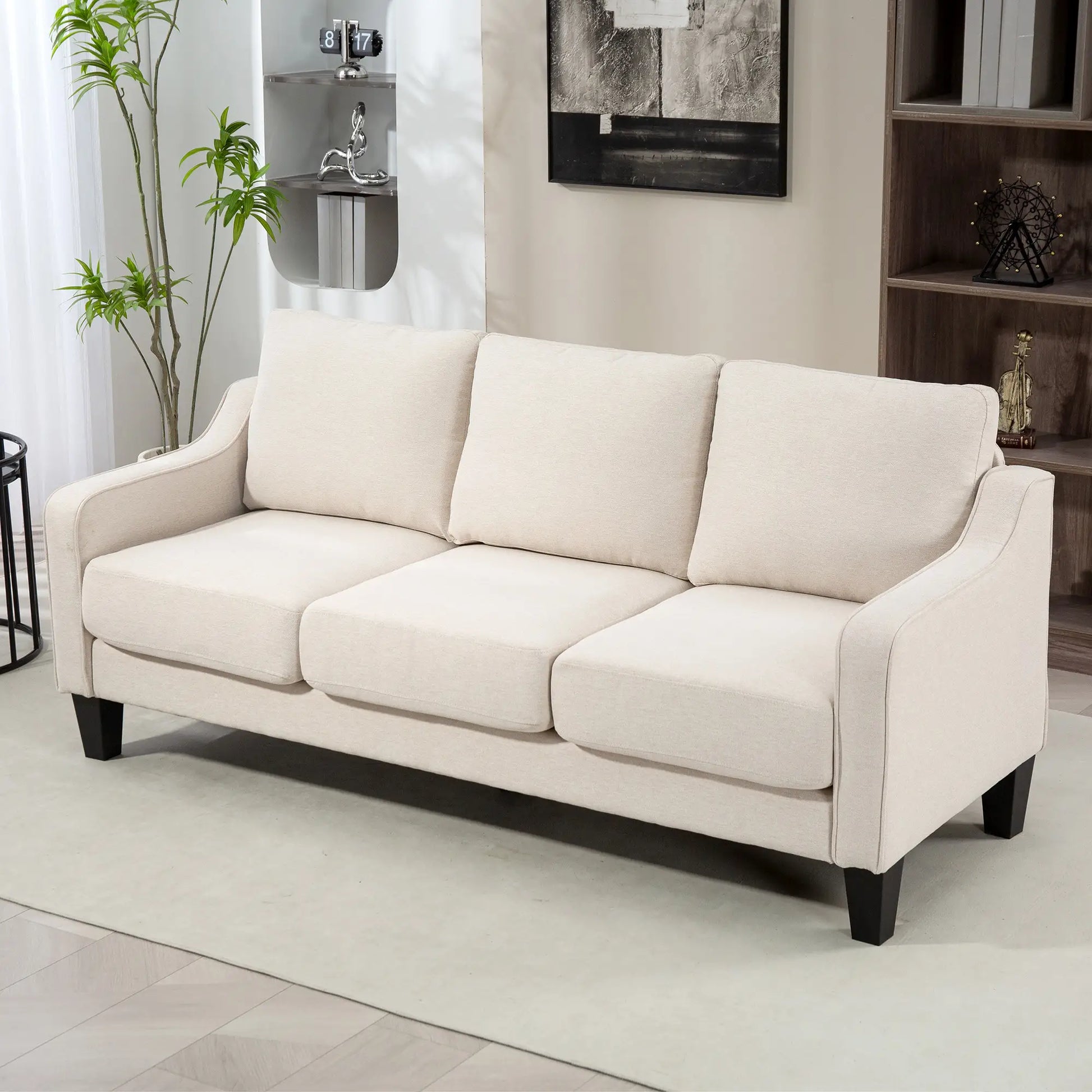 3 Seater Sofa, Modern Linen Couch, Pocket Spring, Thick Padded, Beige 3-Seater Sofas at Gallery Canada