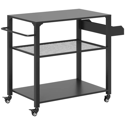 3-Tier Outdoor Grill Cart, Pizza Oven Stand, Storage Rack, 4 Wheels Outdoor Grill Carts Black at Gallery Canada