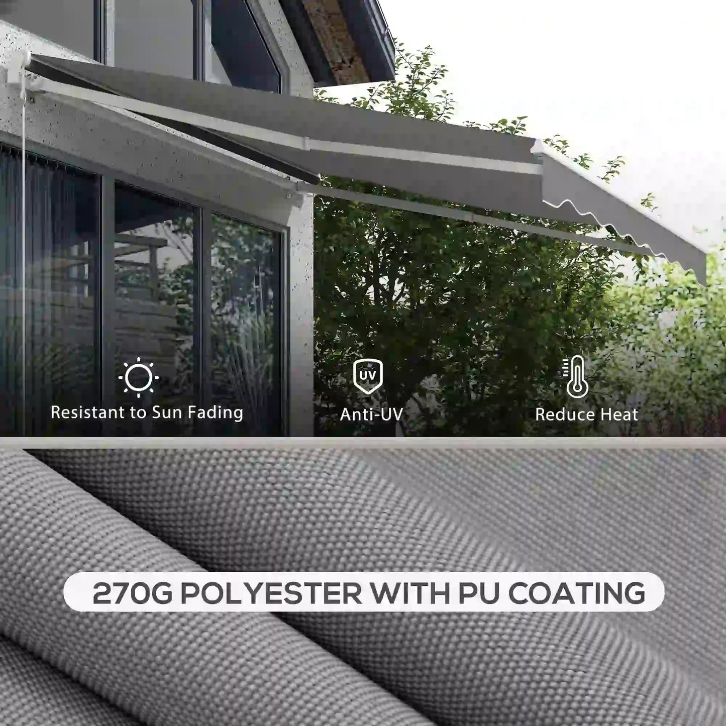 10'x8' Retractable Awning, Remote, Crank Handle, Aluminum Frame, Light Grey Deck Awnings at Gallery Canada
