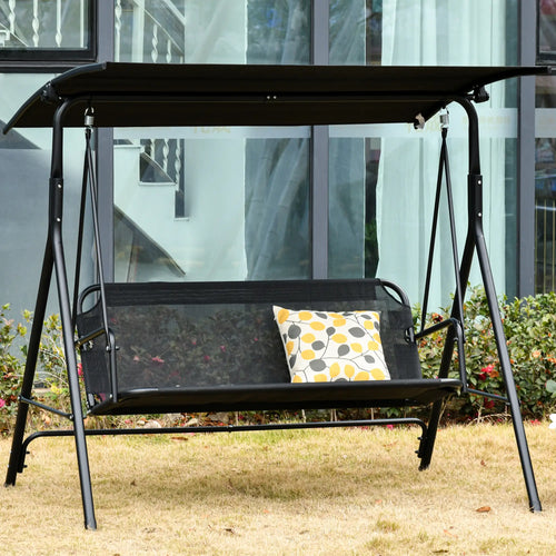 2-Person Porch Swing Chair, Adjustable Canopy, Breathable Seat, Black