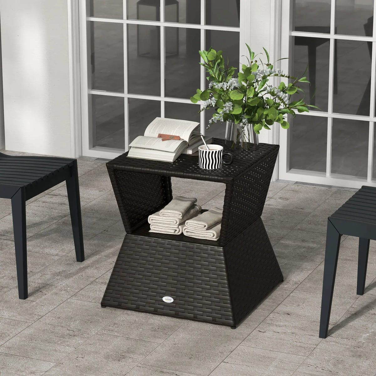 Patio Rattan Wicker Coffee Table W/ Umbrella Hole, Dark Coffee Patio Side Tables at Gallery Canada