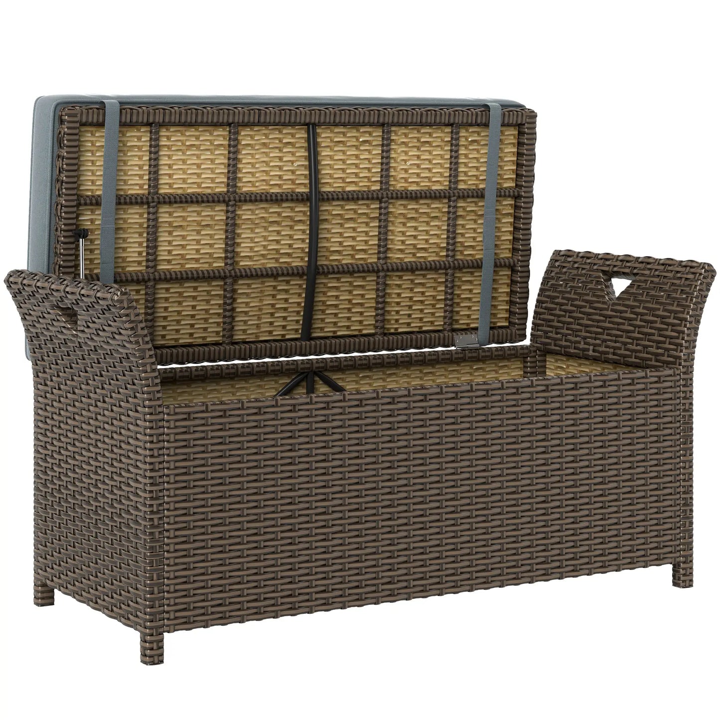 2-In-1 Outdoor Rattan Storage Bench, 29 Gallon, Dark Grey Patio Storage Boxes Brown Rattan, Dark Grey Cushion at Gallery Canada