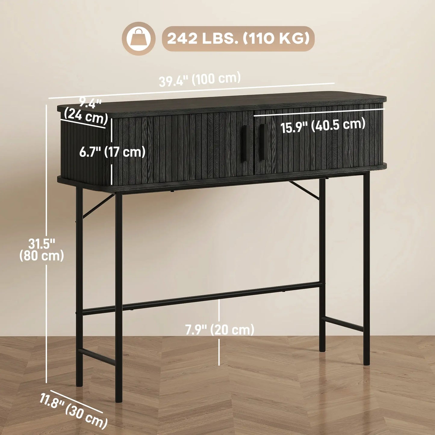 Mid-Century Console Table, Narrow Entryway Table with Storage, Black