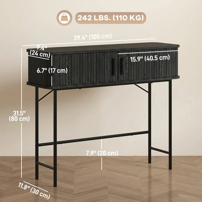 Mid-Century Console Table, Narrow Entryway Table with Storage, Black