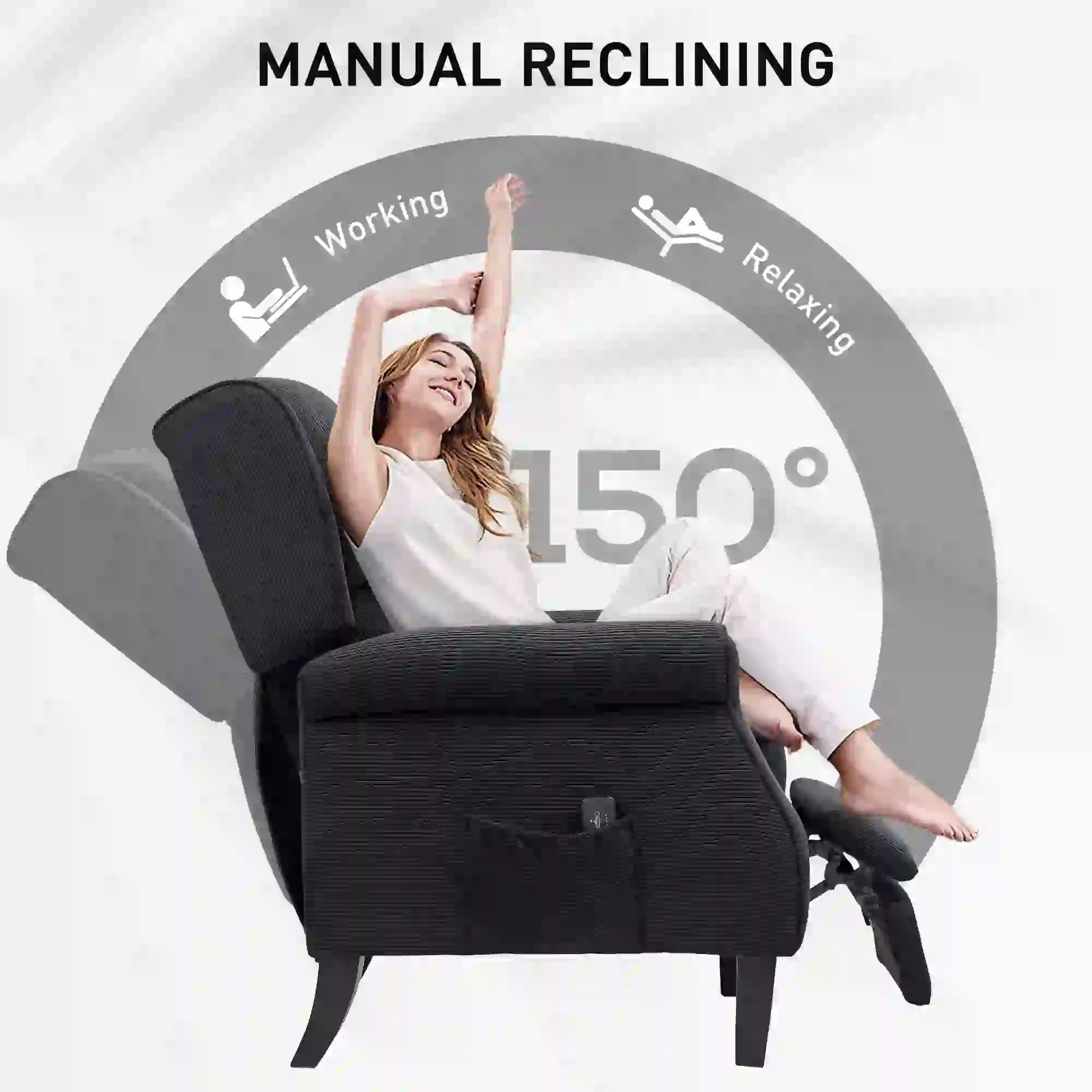 Push Back Recliner Chair, Vibration Massage, Extendable Footrest, Remote, Pocket, Black Sofas & Reclining Chairs at Gallery Canada