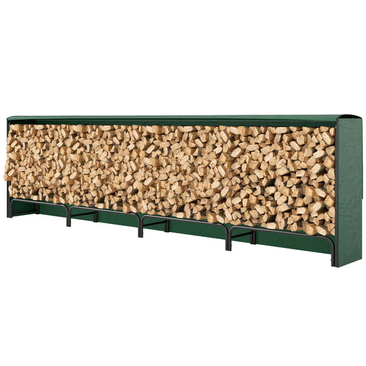 Firewood Rack with Waterproof Cover, 142" x 14" x 39", Dark Green
