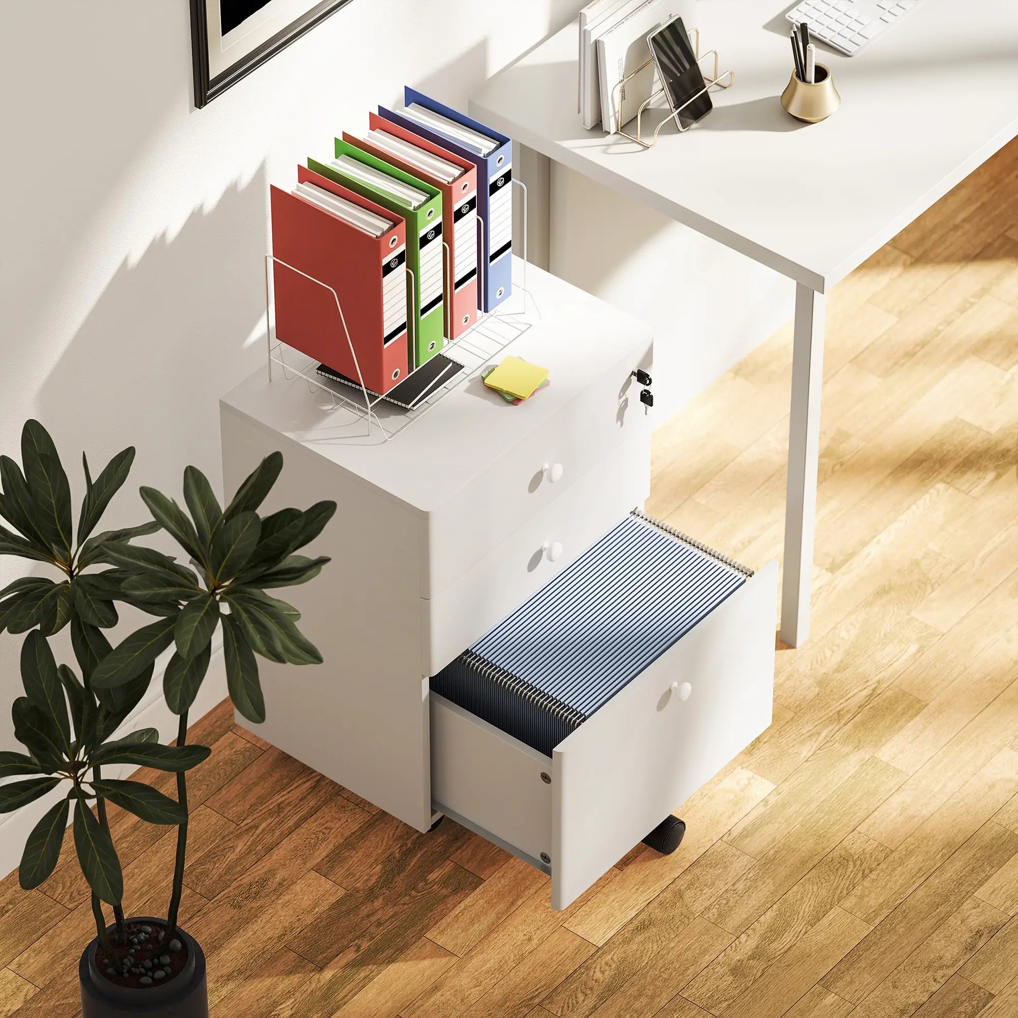 3-Drawer Small Filing Cabinet with Lock, Vertical Office Storage, White Office Cabinets & Cupboards at Gallery Canada
