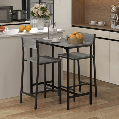 Industrial Bar Table Set, 3 Piece Counter Height, 2 High Back Stools, Grey Bar Sets at Gallery Canada