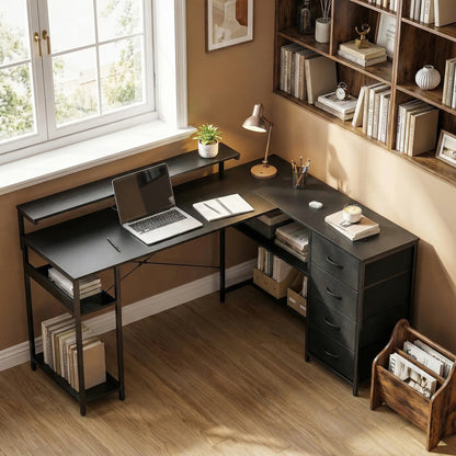 Gaming Desk With Power Outlets, LED Lights, Drawers, Monitor Stand, 61", Black Gaming Desks at Gallery Canada