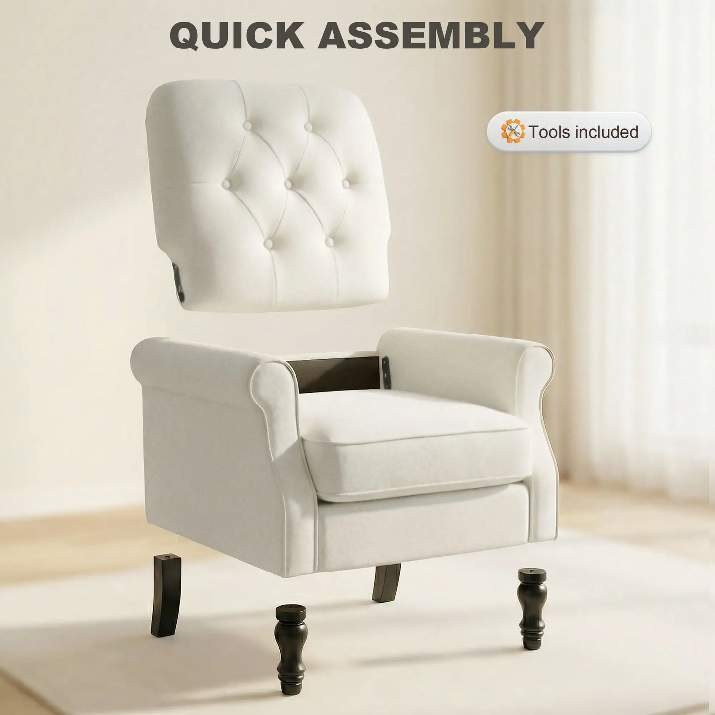 Accent Chair, Mid-Century Modern Armchair, Cream White Single Sofas at Gallery Canada