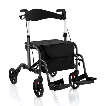2-In-1 Adjustable Folding Rollator Walker With Storage, Black