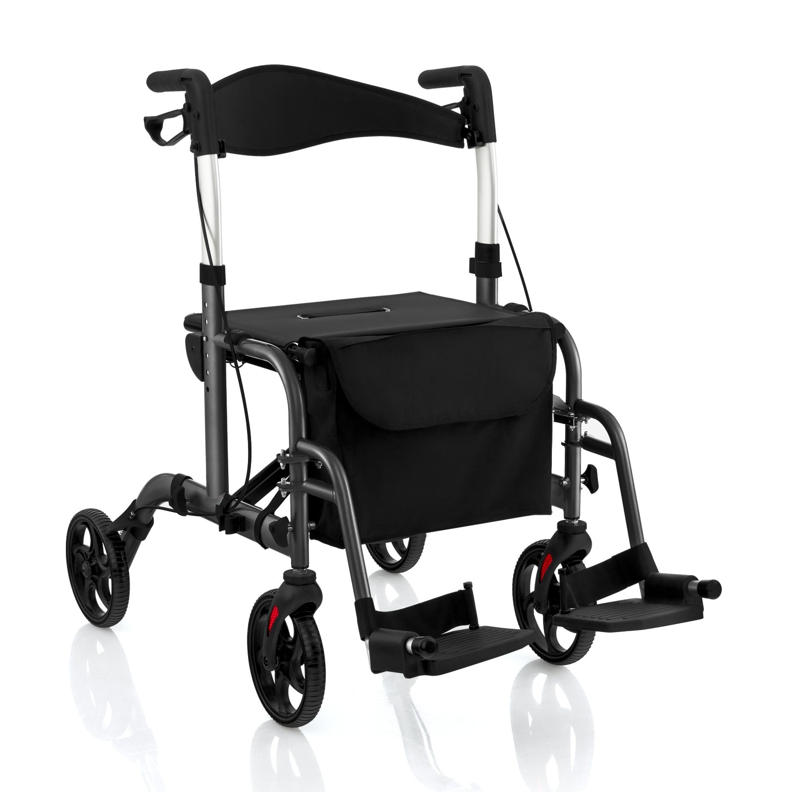 2-In-1 Adjustable Folding Rollator Walker With Storage, Black Walkers & Rollators at Gallery Canada