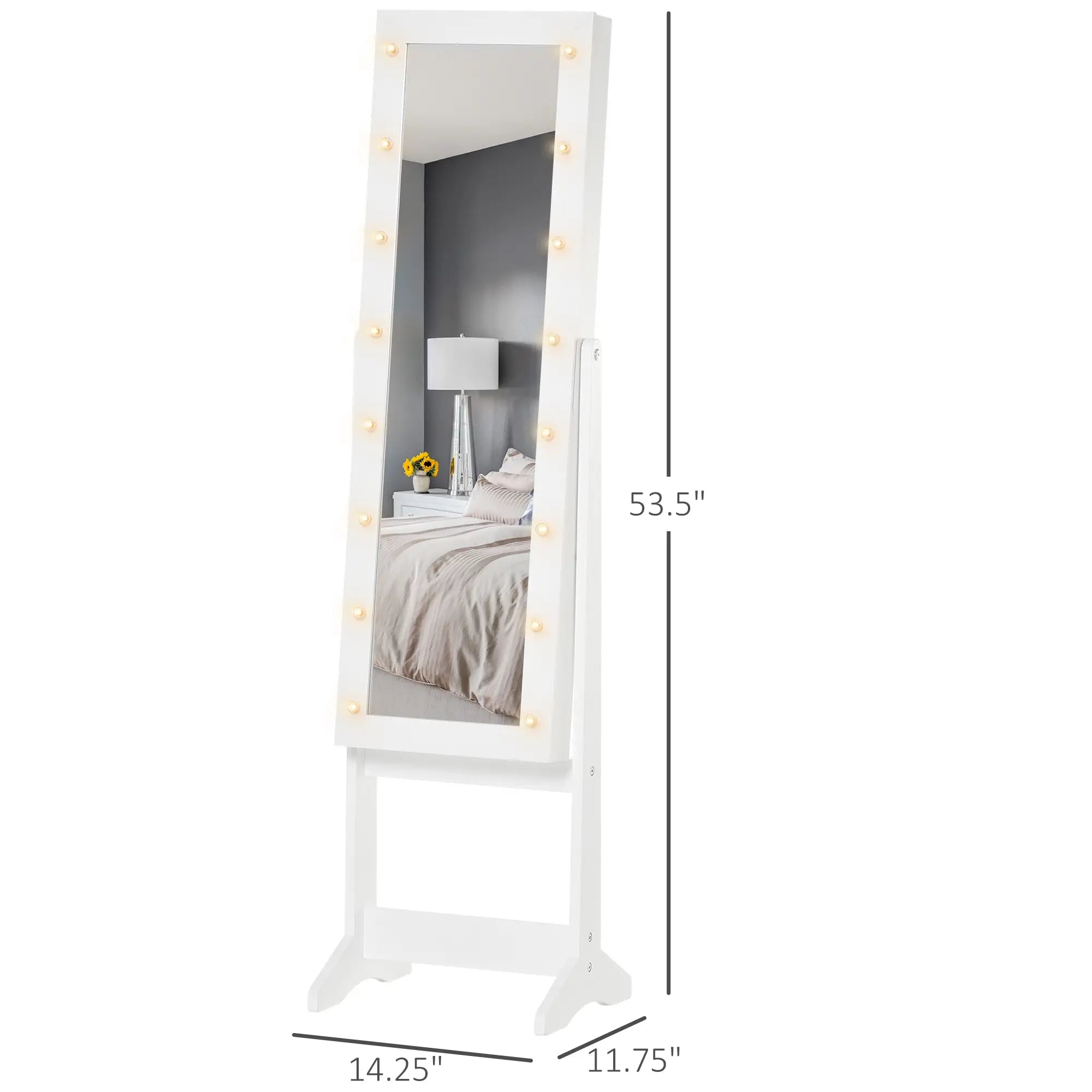 Free Standing Armoire Organizer, Lighted Mirrored Jewelry Cabinet, Angle Adjustable, 16 LED Lights Jewelry Armoire & Jewellery Mirror Cabinets at Gallery Canada