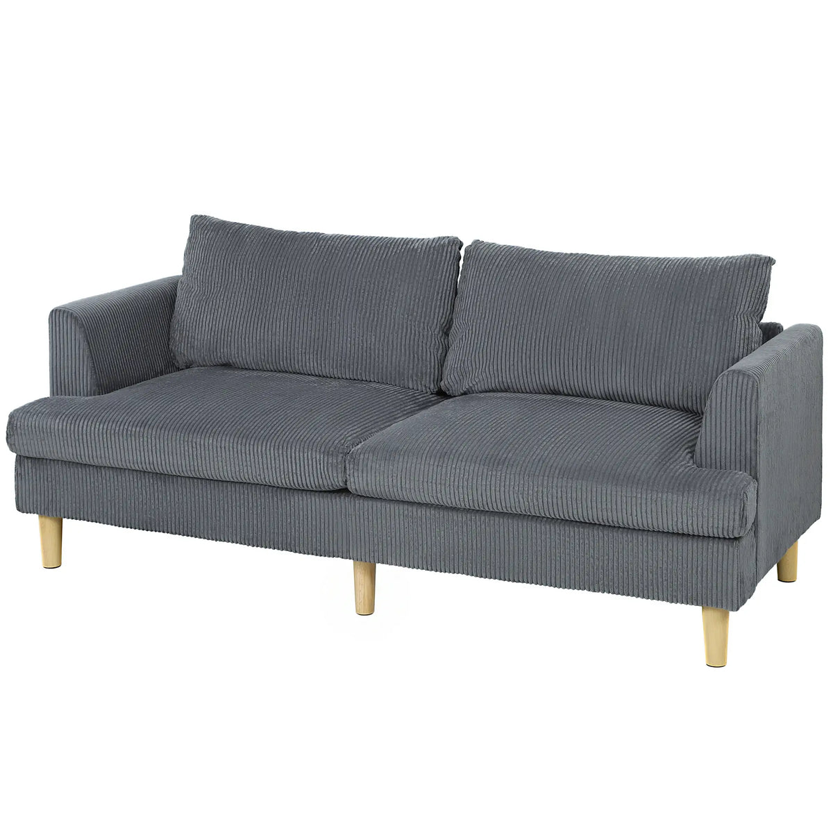 3 Seater Sofa, 74" Corduroy Couch, Solid Wood Legs, Dark Grey 3-Seater Sofas Dark Grey at Gallery Canada