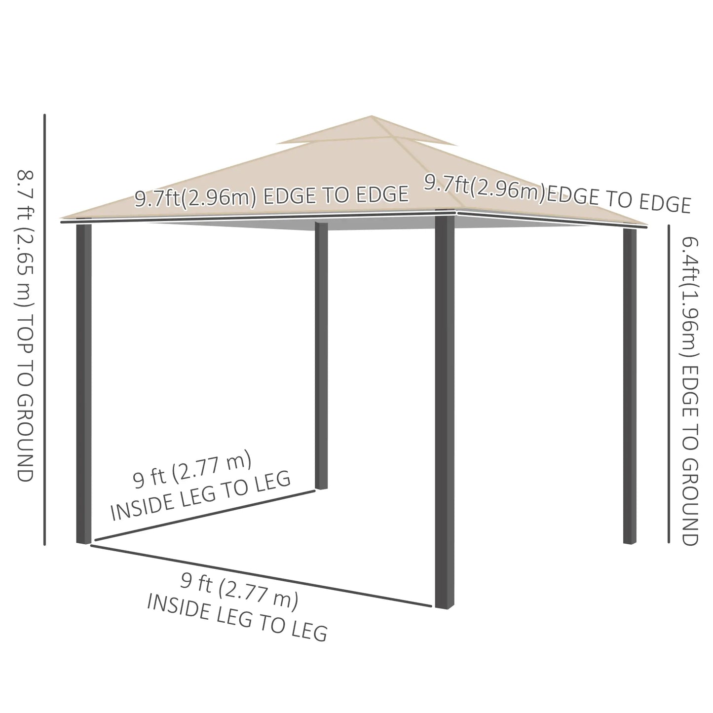 Deck Gazebo with Curtains, Mesh Screen, 10ft x 10ft, Khaki Gazebos at Gallery Canada