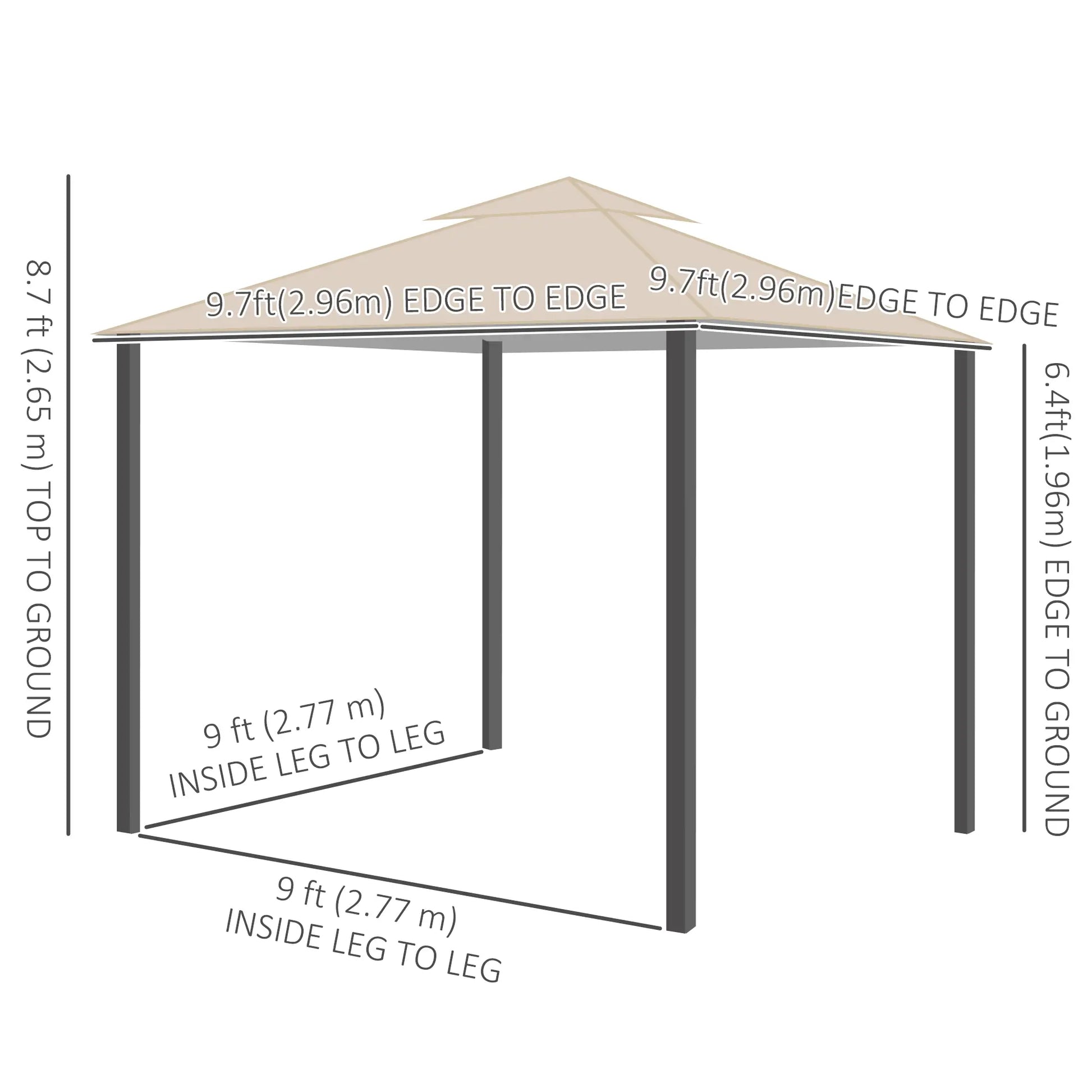 Deck Gazebo with Curtains, Mesh Screen, 10ft x 10ft, Khaki Gazebos at Gallery Canada