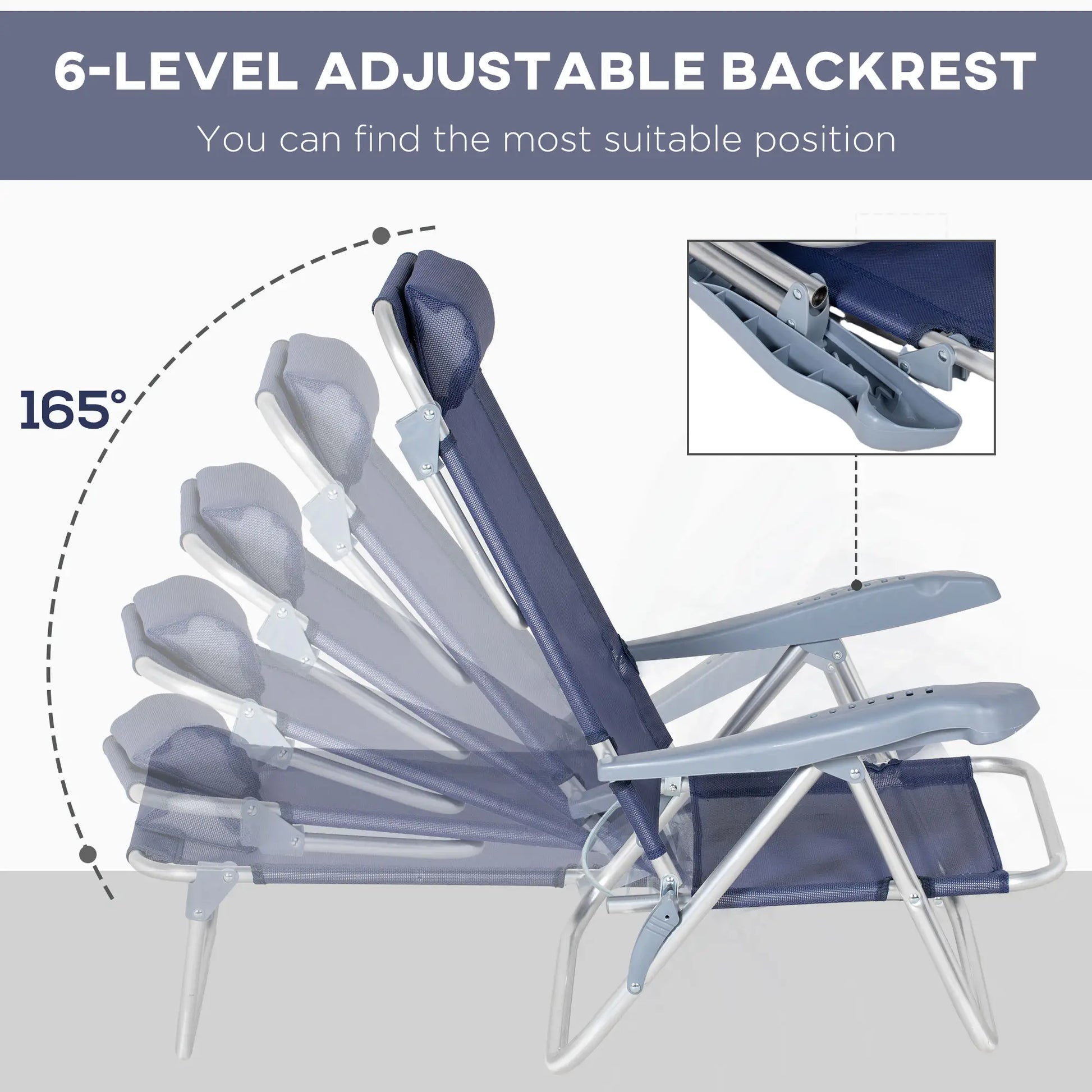Set of 2 Fishing Chairs, Adjustable Backrest, Headrest, Folding, Dark Blue Picnic Tables & Camping Chairs at Gallery Canada
