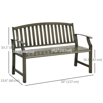 Outdoor Garden Bench, Metal Wood Look Slatted Frame, Black Outdoor Benches at Gallery Canada