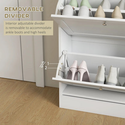 Slim Shoe Storage Cabinet, 2 Flip Drawers, Adjustable Shelves for 12 Pairs, White Shoe Storage Cabinets & Racks at Gallery Canada