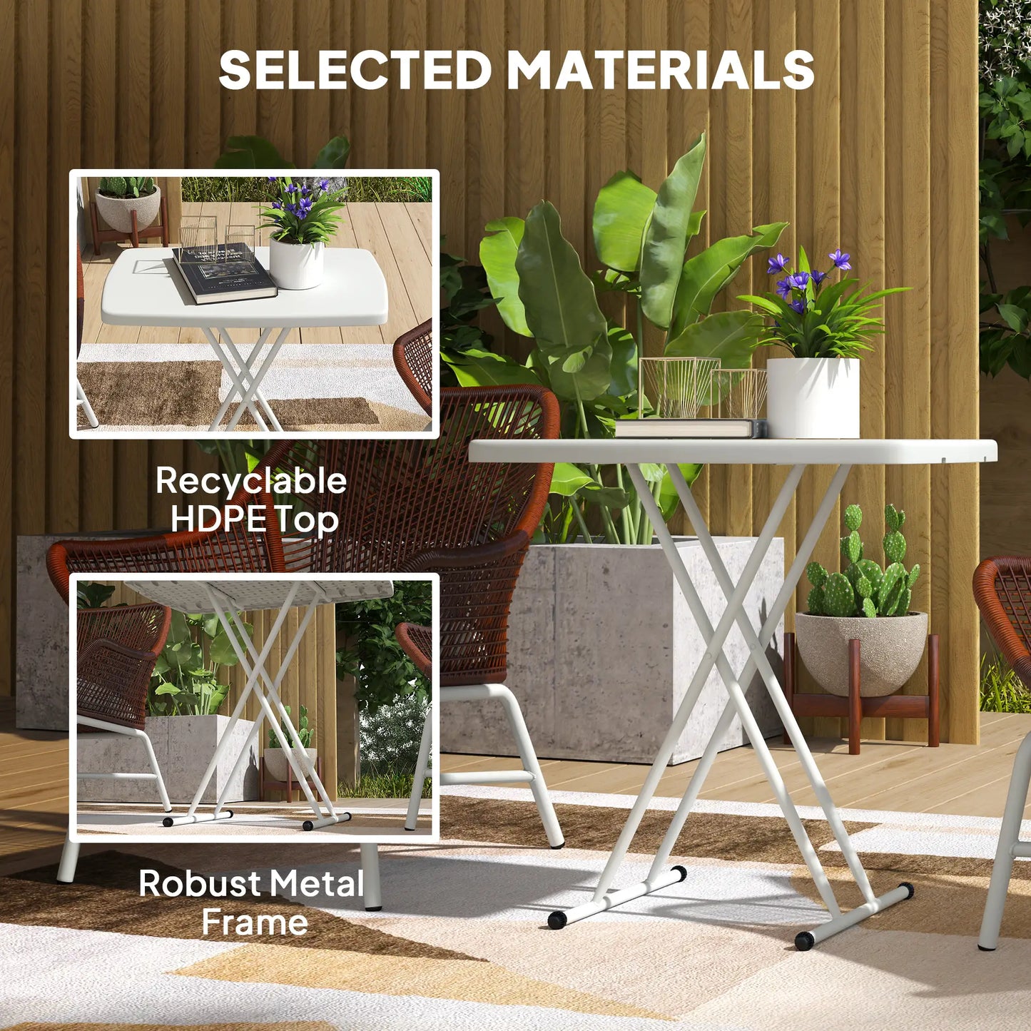 Portable Patio Side Table, Adjustable Height, HDPE Top, Metal Frame, White Patio Side Tables at Gallery Canada