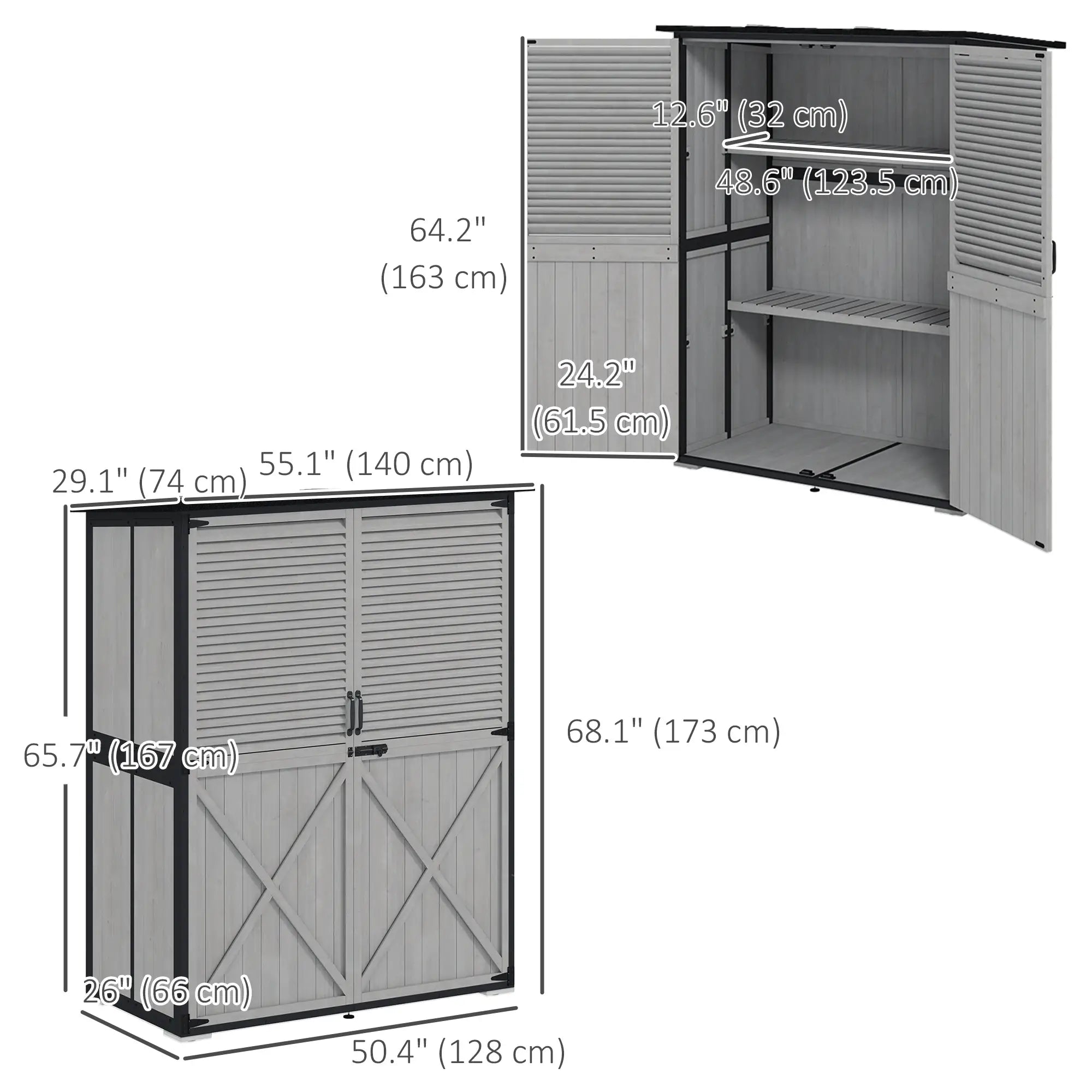 Outdoor Storage Cabinet, Wood Garden Shed, Steel Frame, Asphalt Roof, 2 Shelves, Lockable Doors, Grey Sheds at Gallery Canada