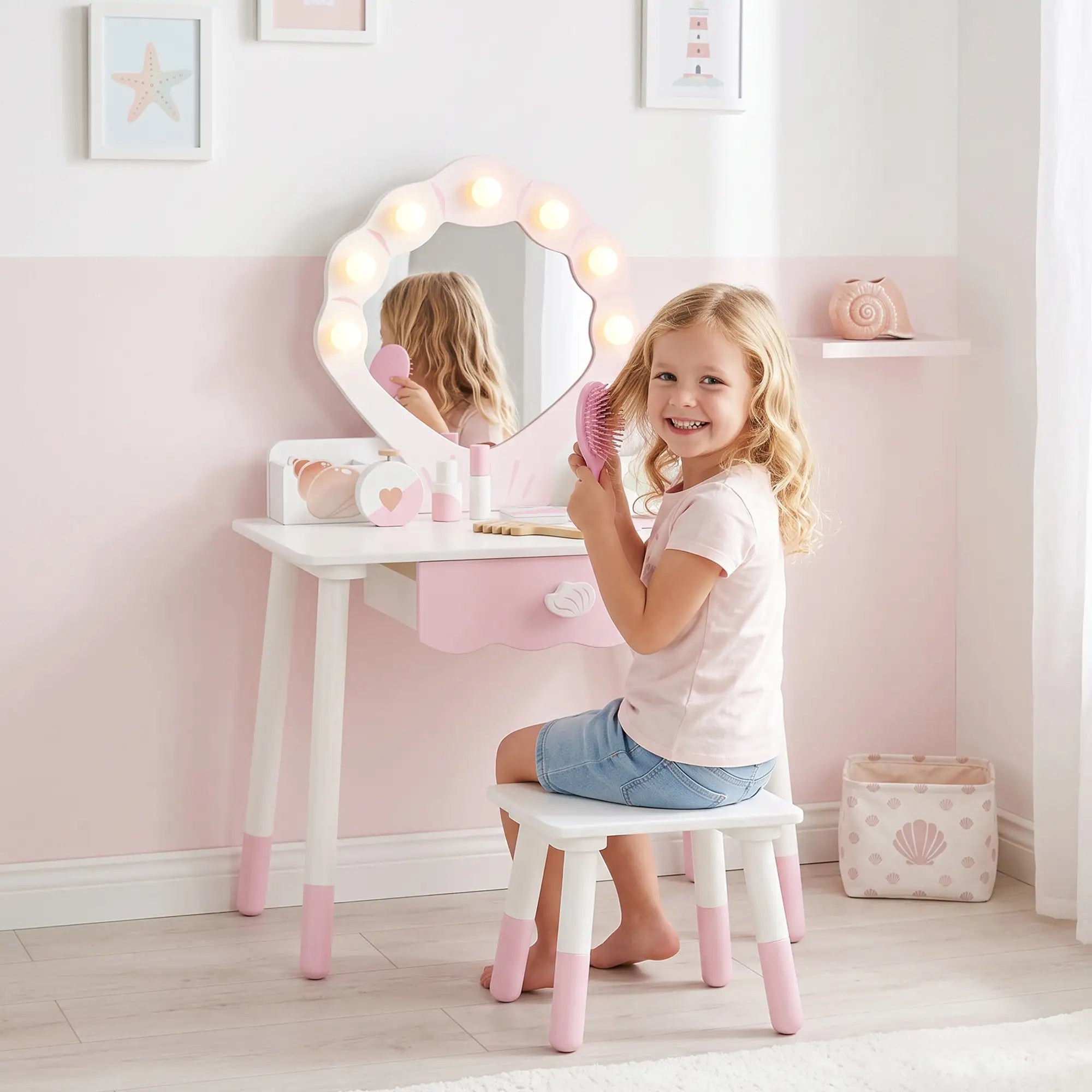 Kids Vanity Set with Lights, Mirror, Stool, Accessories for 3-8 Years, Pink Toy Vanity at Gallery Canada