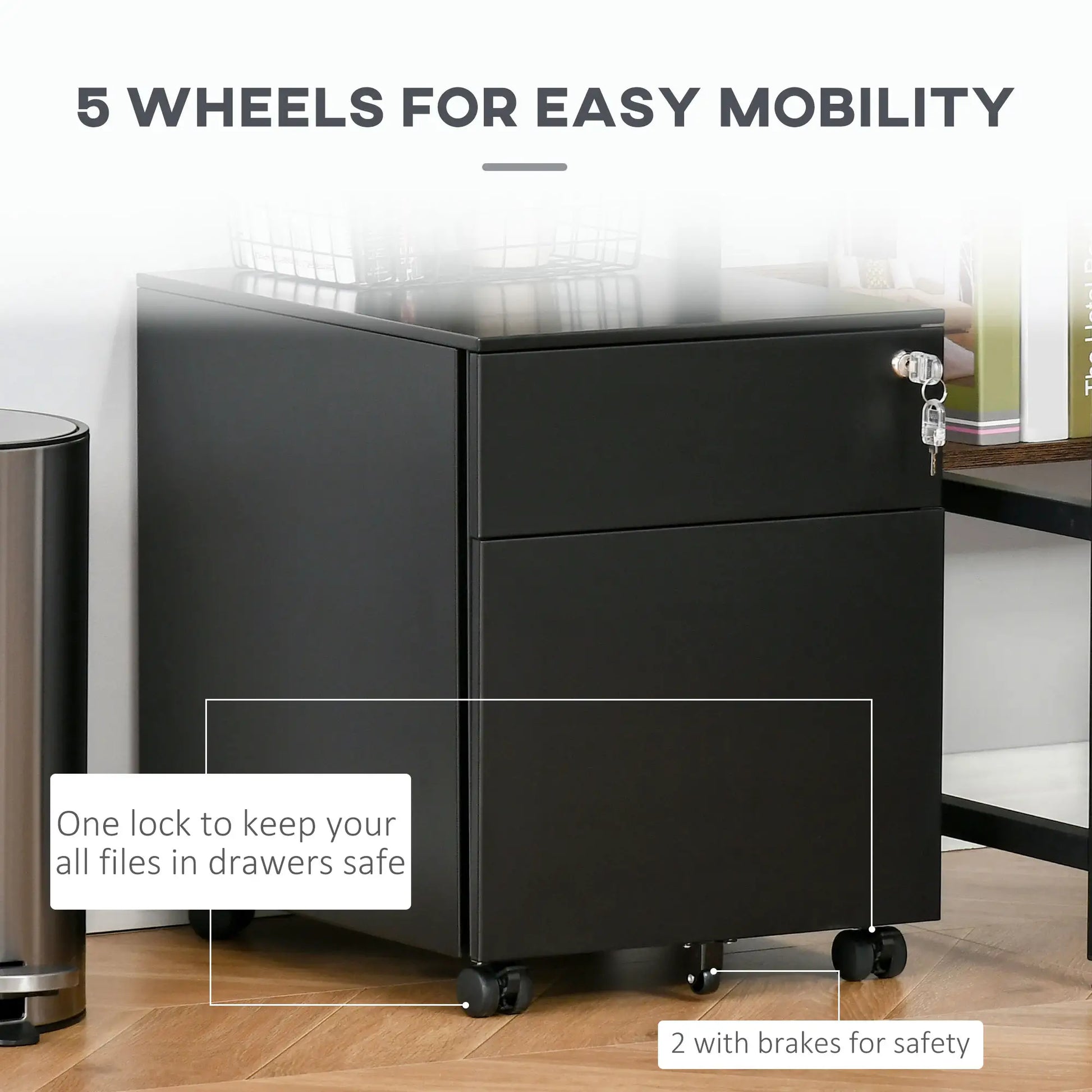 Lockable File Cabinet, Steel Filing Cabinet on Wheels for Legal, A4, Letter Size, with Pencil Tray for Home Office Office Cabinets & Cupboards at Gallery Canada