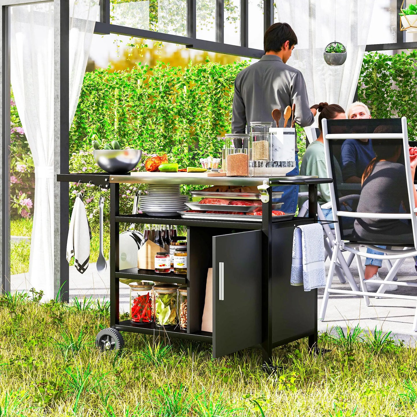 Outdoor BBQ Stand, Foldable Side Table, Stainless Steel Top, Pizza Oven Table Outdoor Grill Carts at Gallery Canada