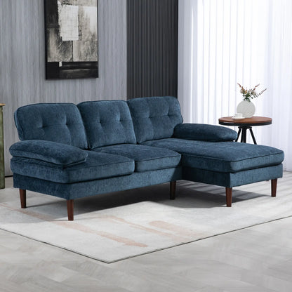 Modern Corner Couch, Right Chaise Lounge, Tufted 3-Seater Sofa, Wooden Legs, Navy Blue 3-Seater Sofas at Gallery Canada