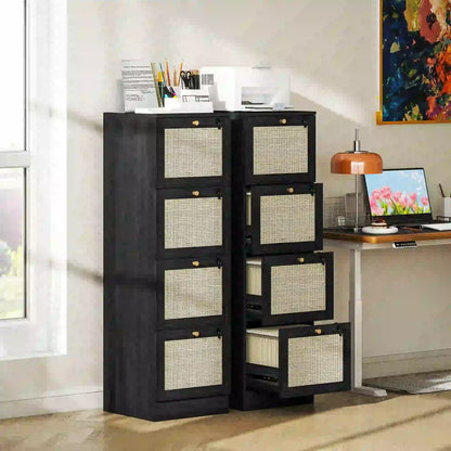 4 Drawer Filing Cabinet with Lock, Boho Style, A4 Letter Size, Black Office Cabinets & Cupboards at Gallery Canada