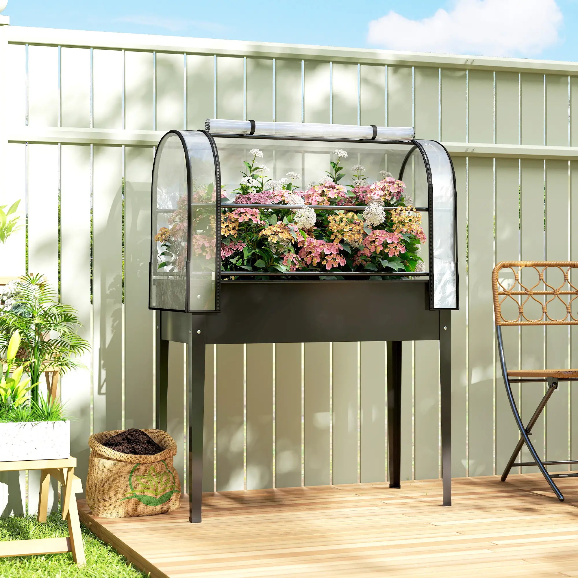 Metal Raised Garden Bed With Greenhouse Cover, Black Raised Garden Beds at Gallery Canada