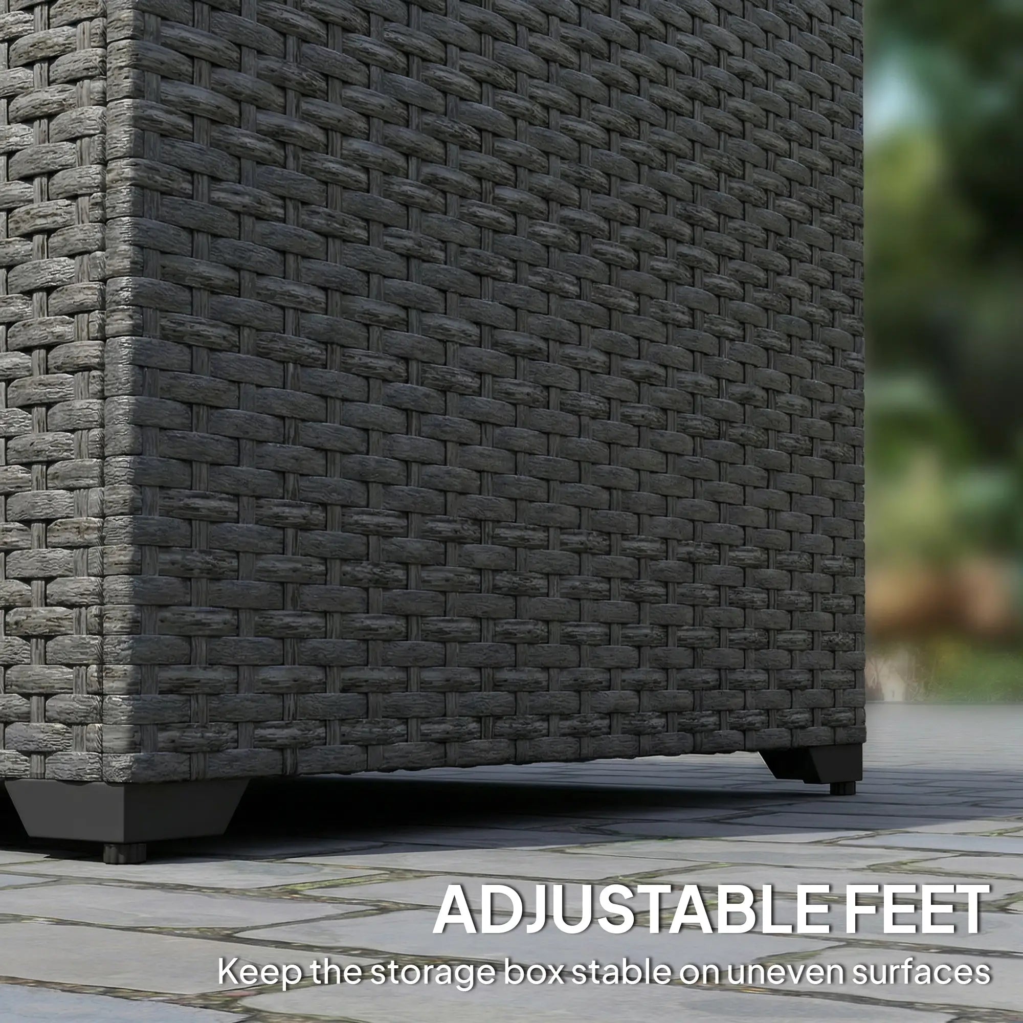 67 Gallon Rattan Deck Box, Waterproof Zippered Liner, Grey Patio Storage Boxes at Gallery Canada