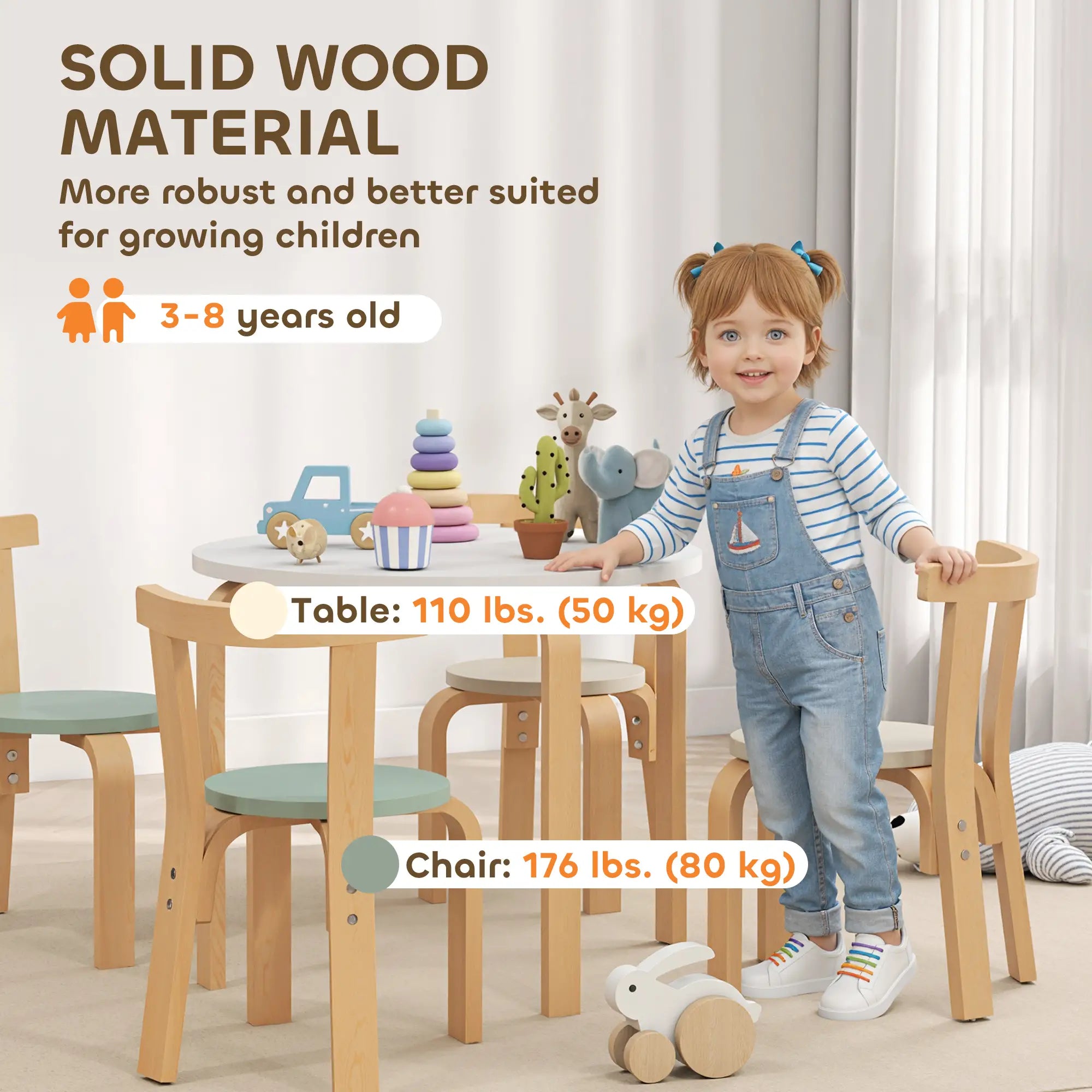 Wooden Kids Table and Chairs Set, Toddler Set for 3-8 Years, Green Kids Table Sets at Gallery Canada