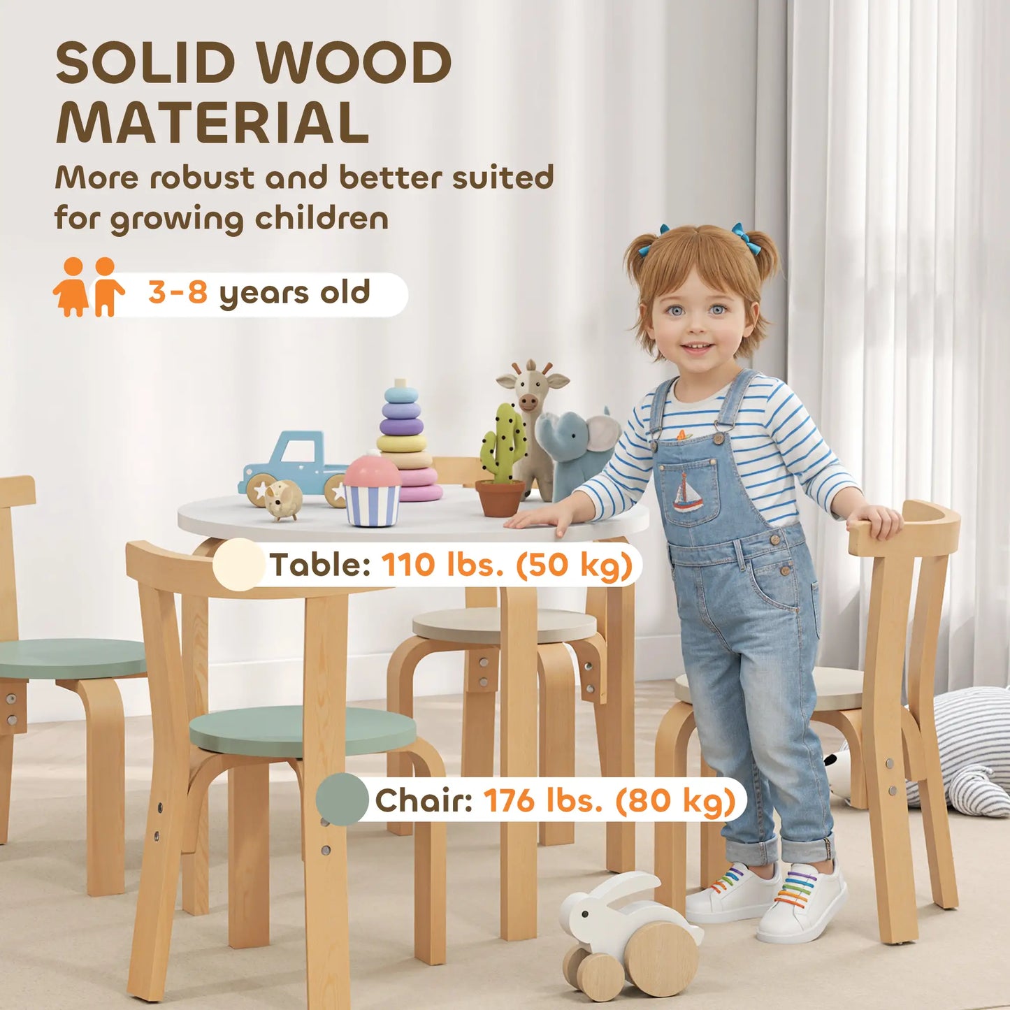 Wooden Kids Table and Chairs Set, Toddler Set for 3-8 Years, Green Kids Table Sets at Gallery Canada