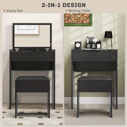 Modern Vanity Set, Makeup Table with Cushioned Stool, Flip Top Mirror, Black Dressing & Vanity Tables at Gallery Canada
