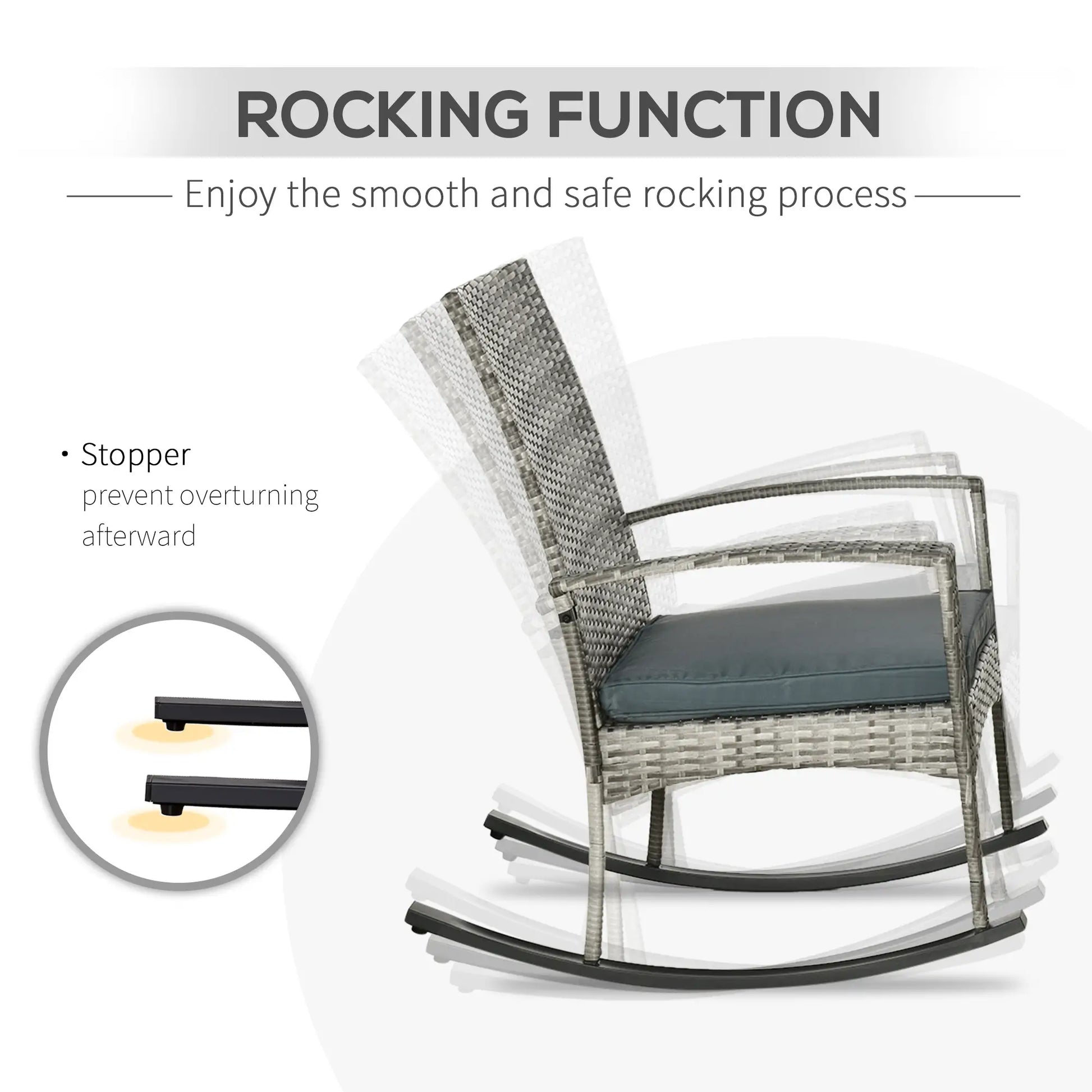 3-Piece Patio Wicker Rocking Chair Set, Outdoor PE Rattan, 2 Chairs 1 Table, Grey Outdoor Rocking Chairs at Gallery Canada
