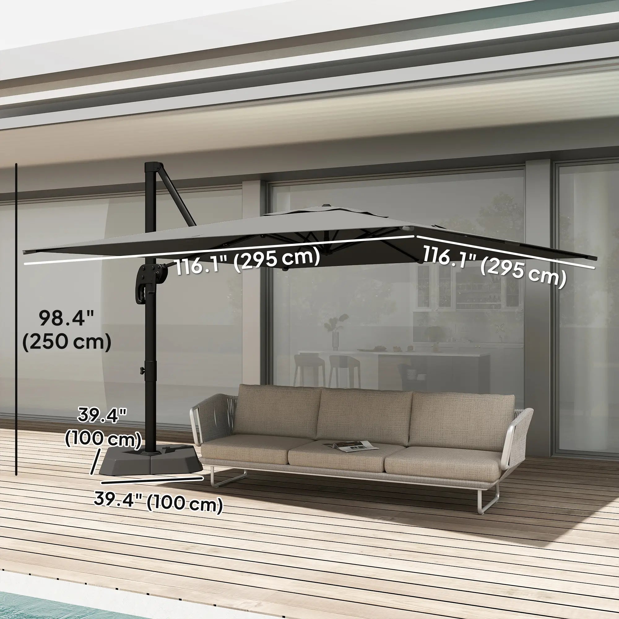 10 FT Outdoor Offset Cantilever Umbrella, Crank Handle, Tilt, 360° Rotation Offset Cantilever Umbrellas at Gallery Canada