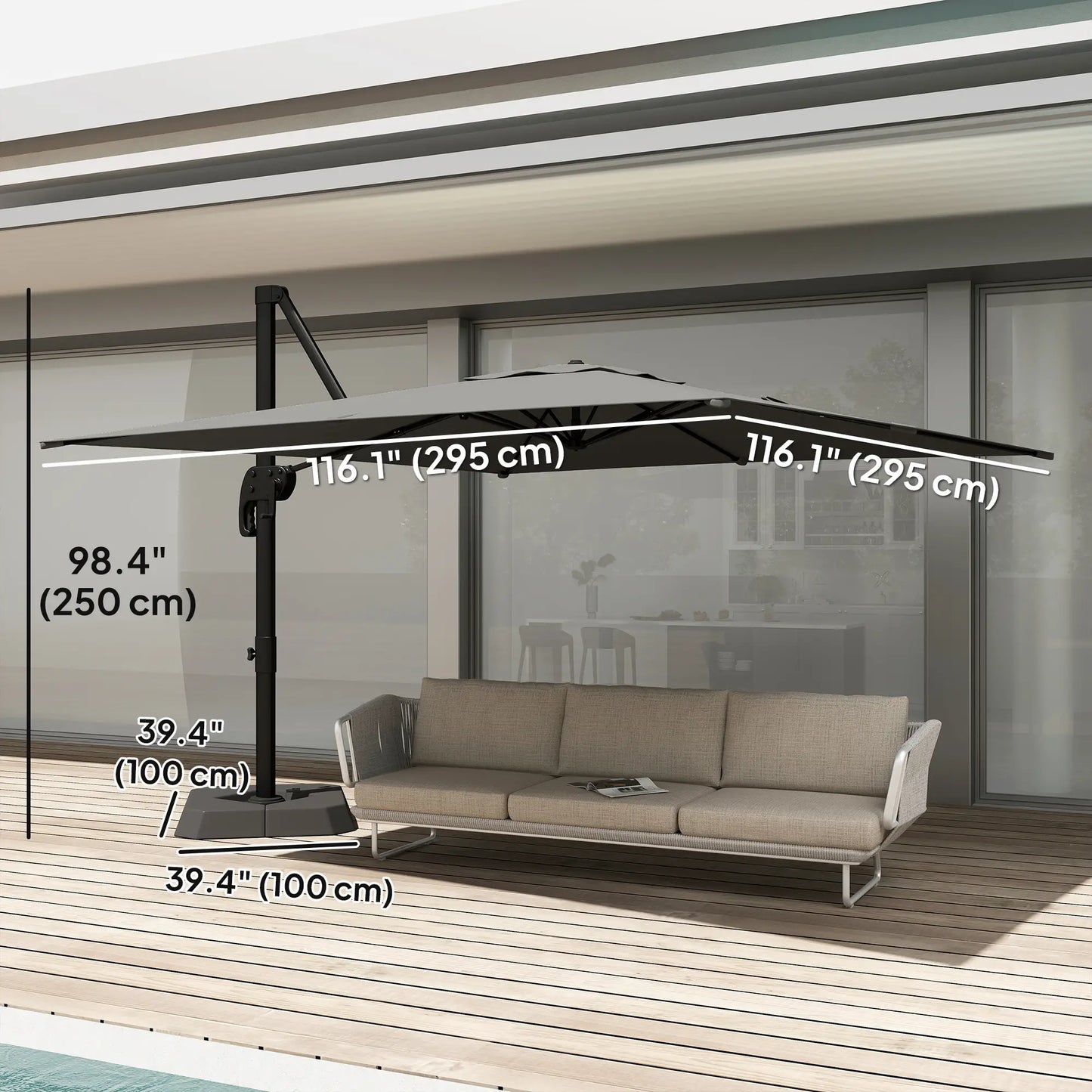 10 FT Outdoor Offset Cantilever Umbrella, Crank Handle, Tilt, 360° Rotation Offset Cantilever Umbrellas at Gallery Canada