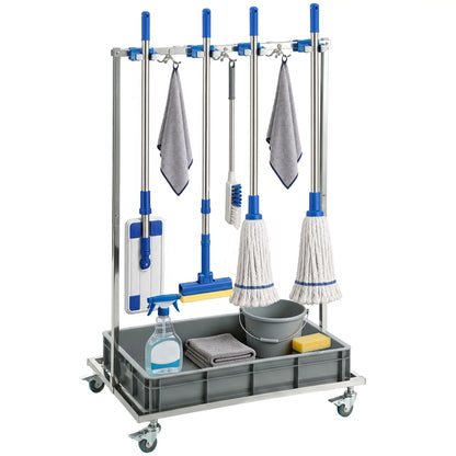 Cleaning Rolling Janitor Cart With Locking Wheels And Drip Tray