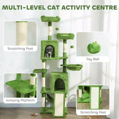 Cat Tree, 70 Inch Multi-Level Tower, 2 Condos, 2 Perches, Hammock, Green Cat Towers at Gallery Canada
