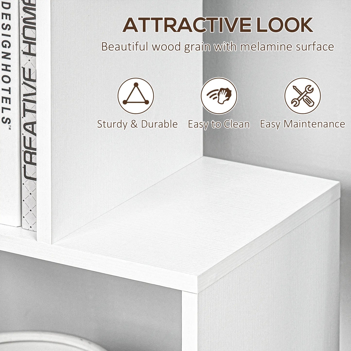 76" 6-Tier Geometric Wooden Bookcase, S Shaped Storage Shelf, White Display Bookshelves at Gallery Canada