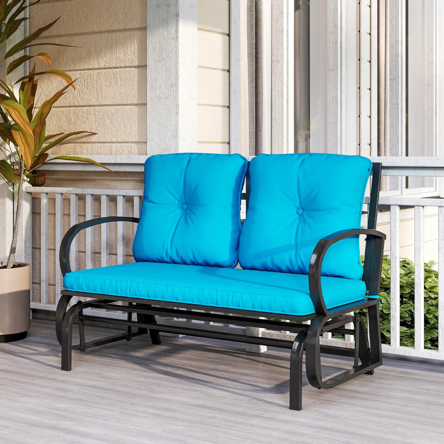 2-Person Outdoor Glider Chair, Steel Frame, Cushions, Blue Outdoor Gliders at Gallery Canada