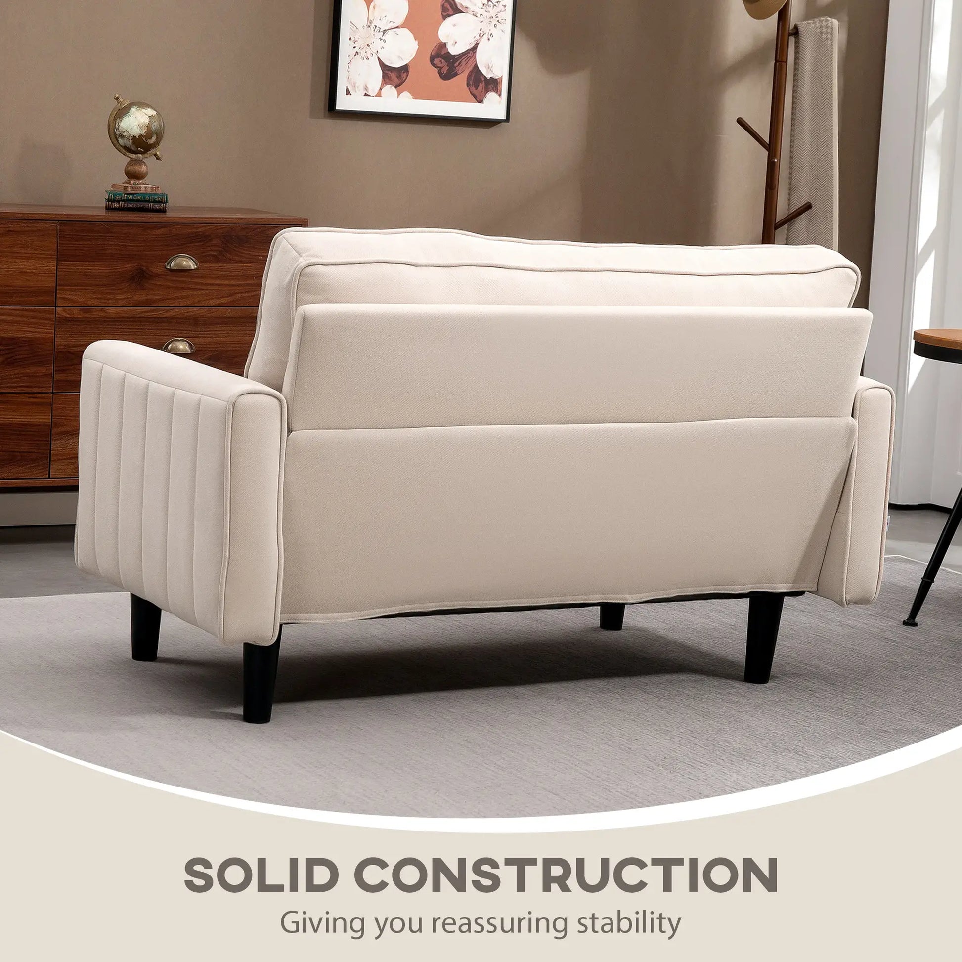 Linen Loveseat Sofa, 2 Seater with Thick Padded Seat, Beige 2-Seater Sofas at Gallery Canada