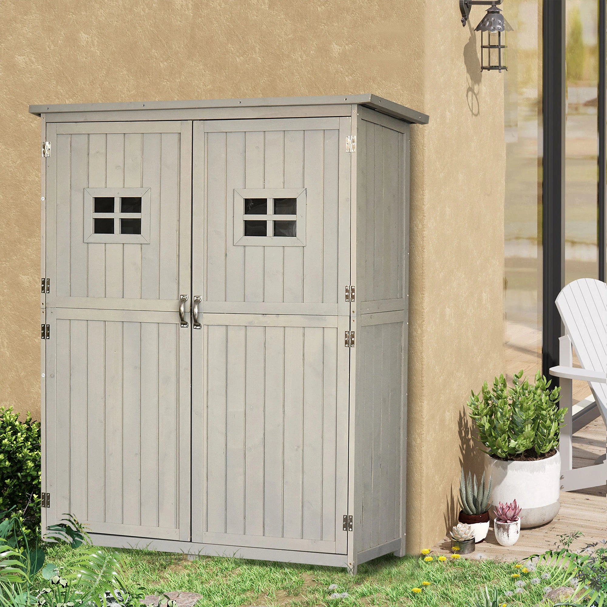 4x1.5ft Wooden Garden Storage Shed, Outdoor Tool Cabinet, Grey Sheds at Gallery Canada