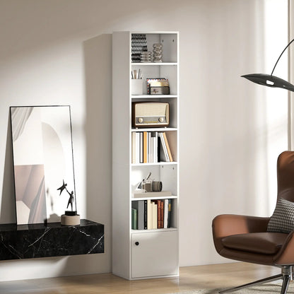 7-Tier Bookcase, Display Shelf with Cabinet, White