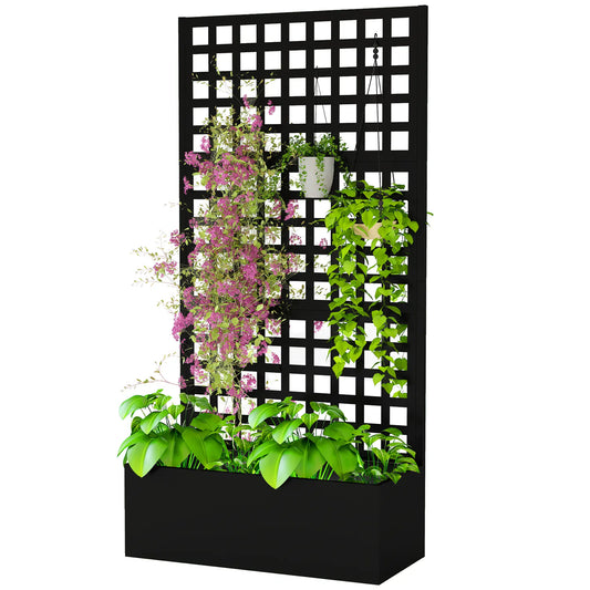Galvanized Raised Garden Bed, Trellis for Climbing Plants, 35" x 16" x 70" Raised Garden Beds Black at Gallery Canada