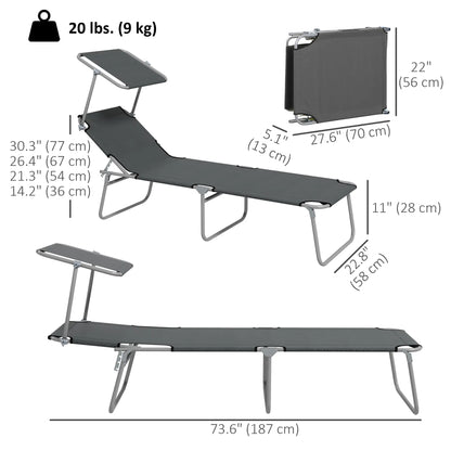 Outdoor Lounge Chair, Adjustable Folding Chaise With Sun Shade, Grey Lounger Chairs at Gallery Canada