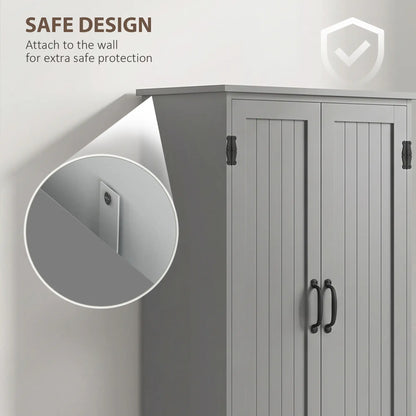 60" 4-Door Storage Cabinet, Multi-Storey Pantry, Adjustable Shelves, Grey, Grey